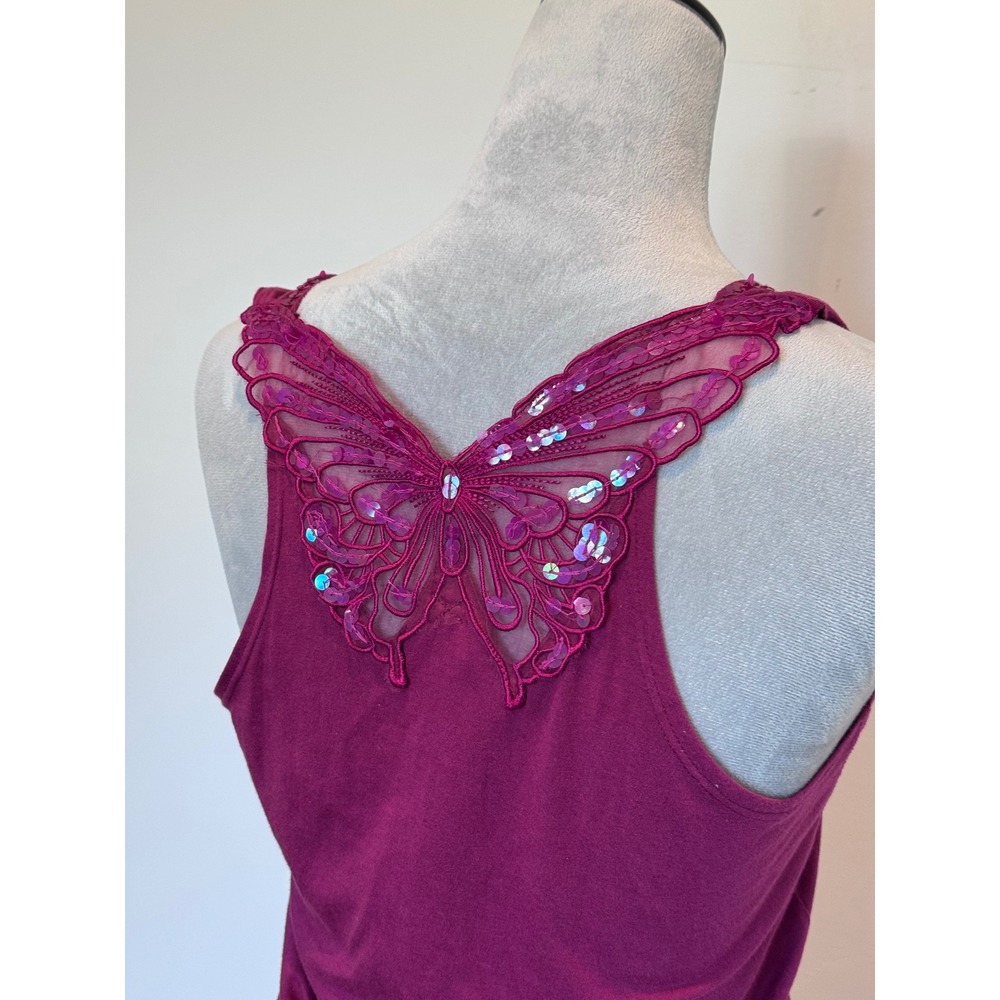 Free People Magenta Butterfly Sequin Racerback Tank Top Medium Berry Scoop Neck
